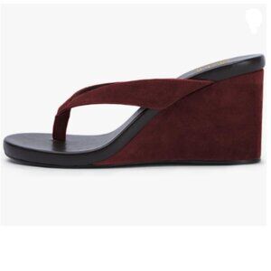 miss left Deep Red Open Toe Flip Flops Wedge High Heel Slip on Mule Slippers